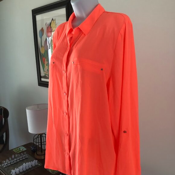 3 for $33...Apt.9 coral button up blouse,long sleeve w/buttons, XXL - Picture 3 of 12
